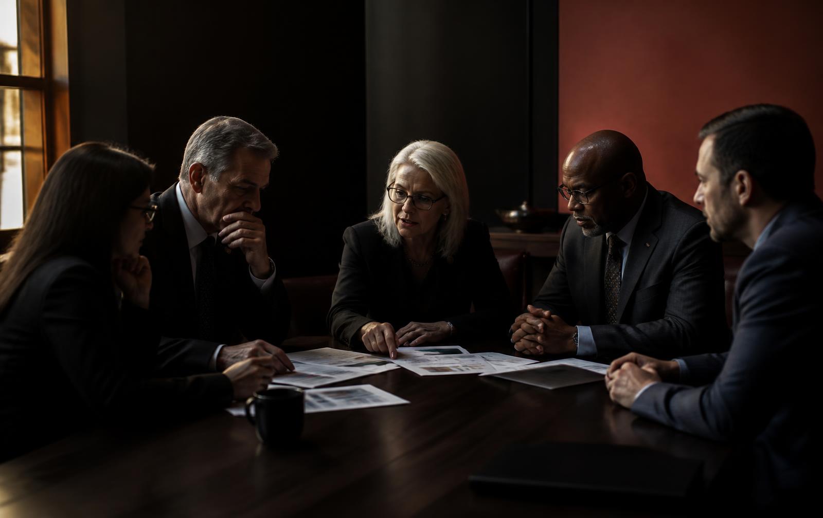 Government and employer representatives reviewing workforce plans around a table